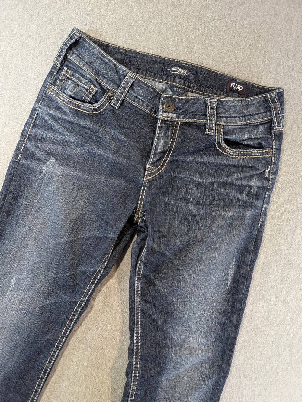Silver Jeans Suki Mid Rise Straight Women's 32 X 32 Blue Distressed
